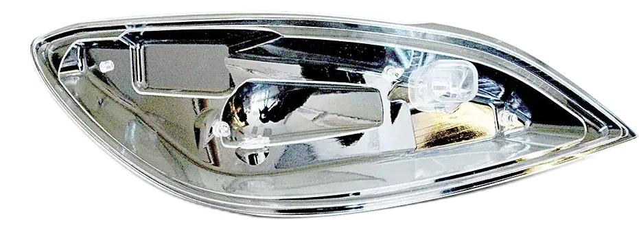 Clear SLA resin headlamp housing demonstrating optical transparency