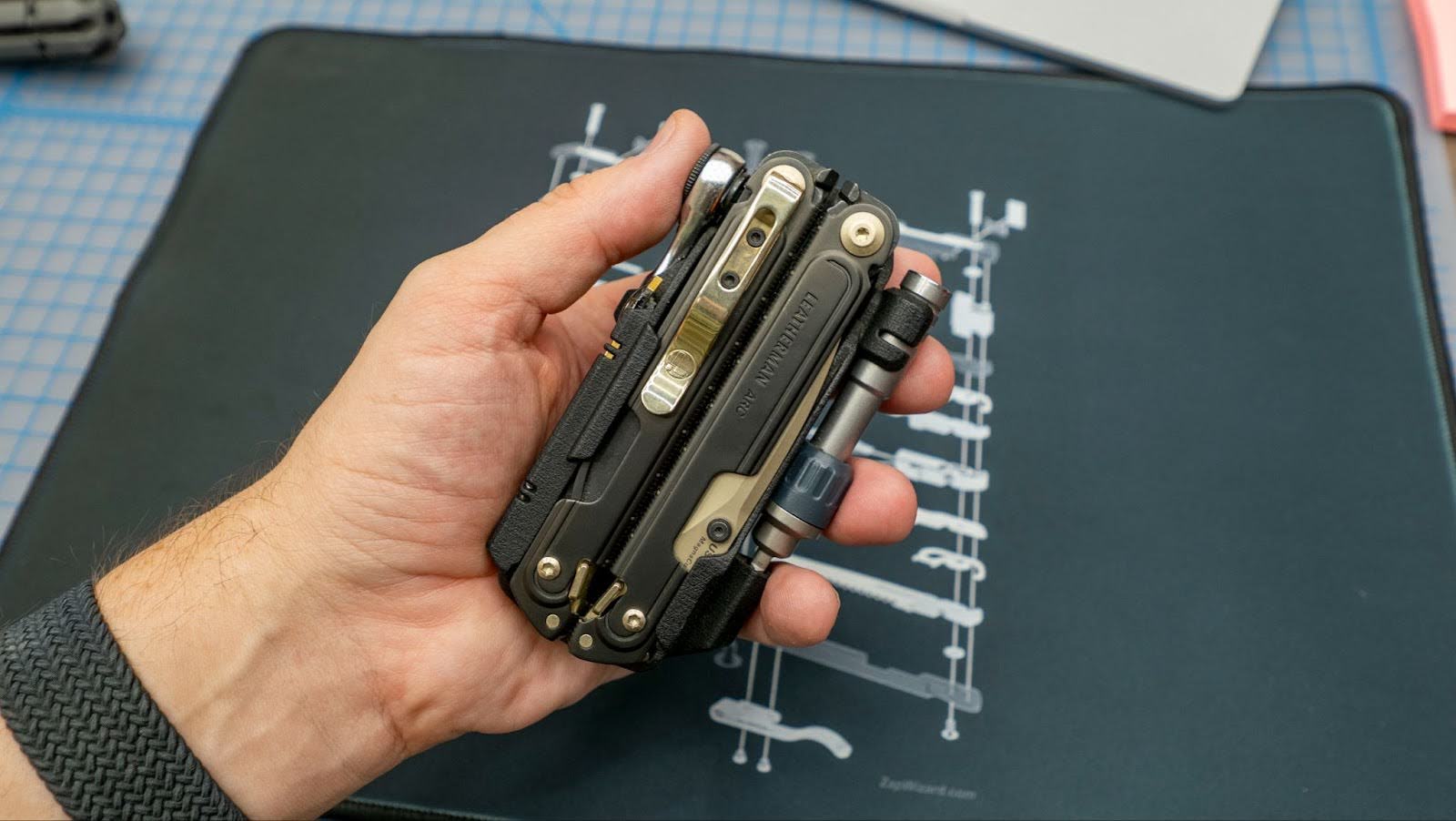 SLS 3D printed multi-tool in black nylon, a functional prototype with integrated moving parts