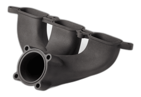 SLS 3D printed carbon-filled Nylon PA12-CF intake manifold showing high stiffness-to-weight ratio